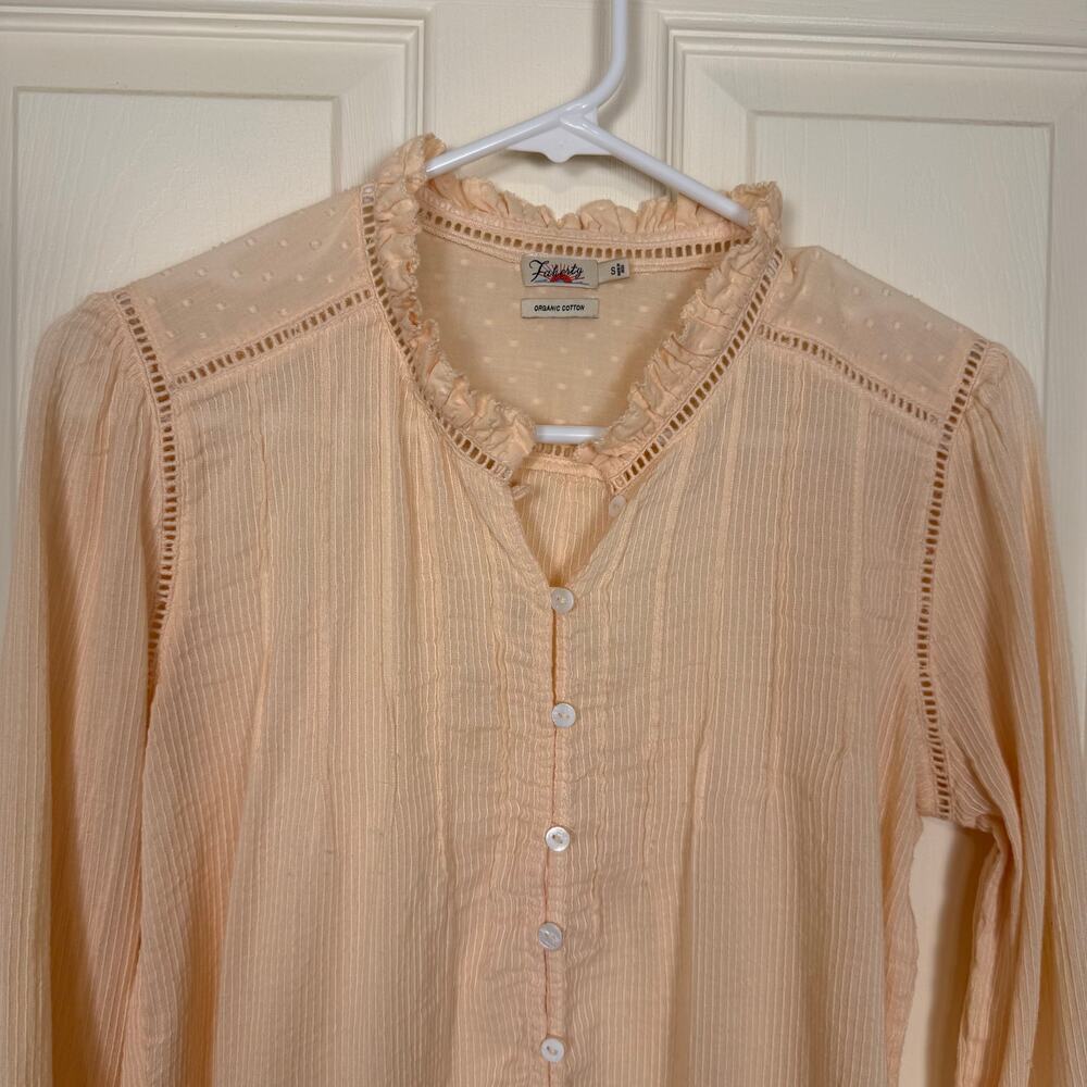 Faherty Willa Button Down Peasant Blouse Light Pink Pin Tuck Ruffle Collar Small - Picture 3 of 8